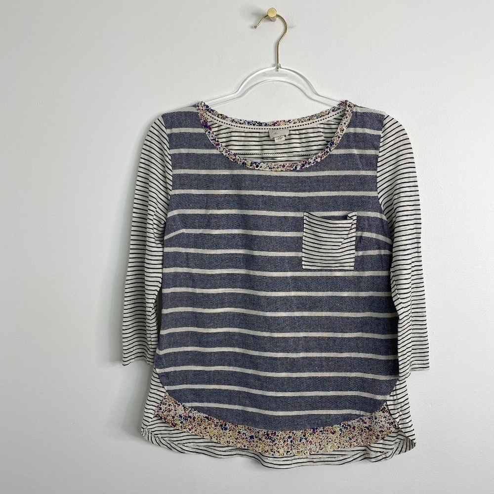 Postmark Postage Stamp Anthropologie Women's Striped Floral Blouse Size S